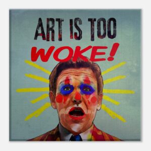 Illustration of a politician in clown makeup, upset because he hates the arts.